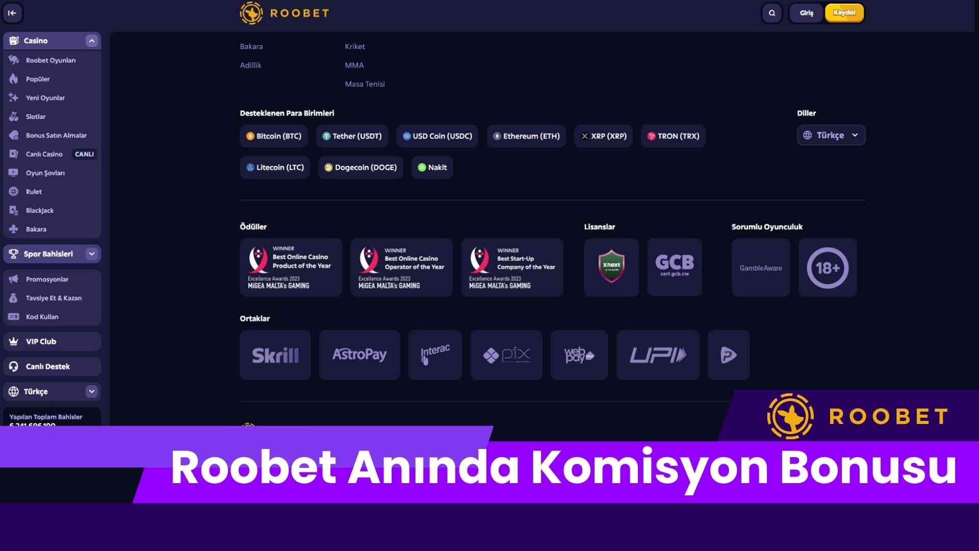 Roobet Anında Komisyon Bonusu