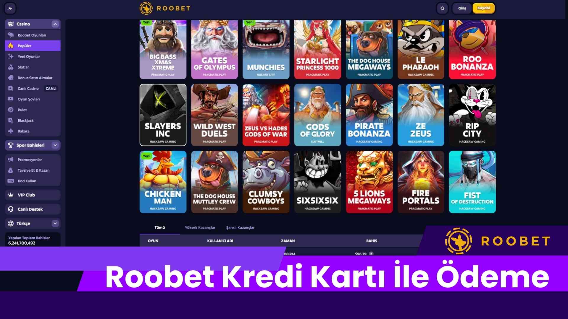 Roobet Kredi Kartı ile Ödeme