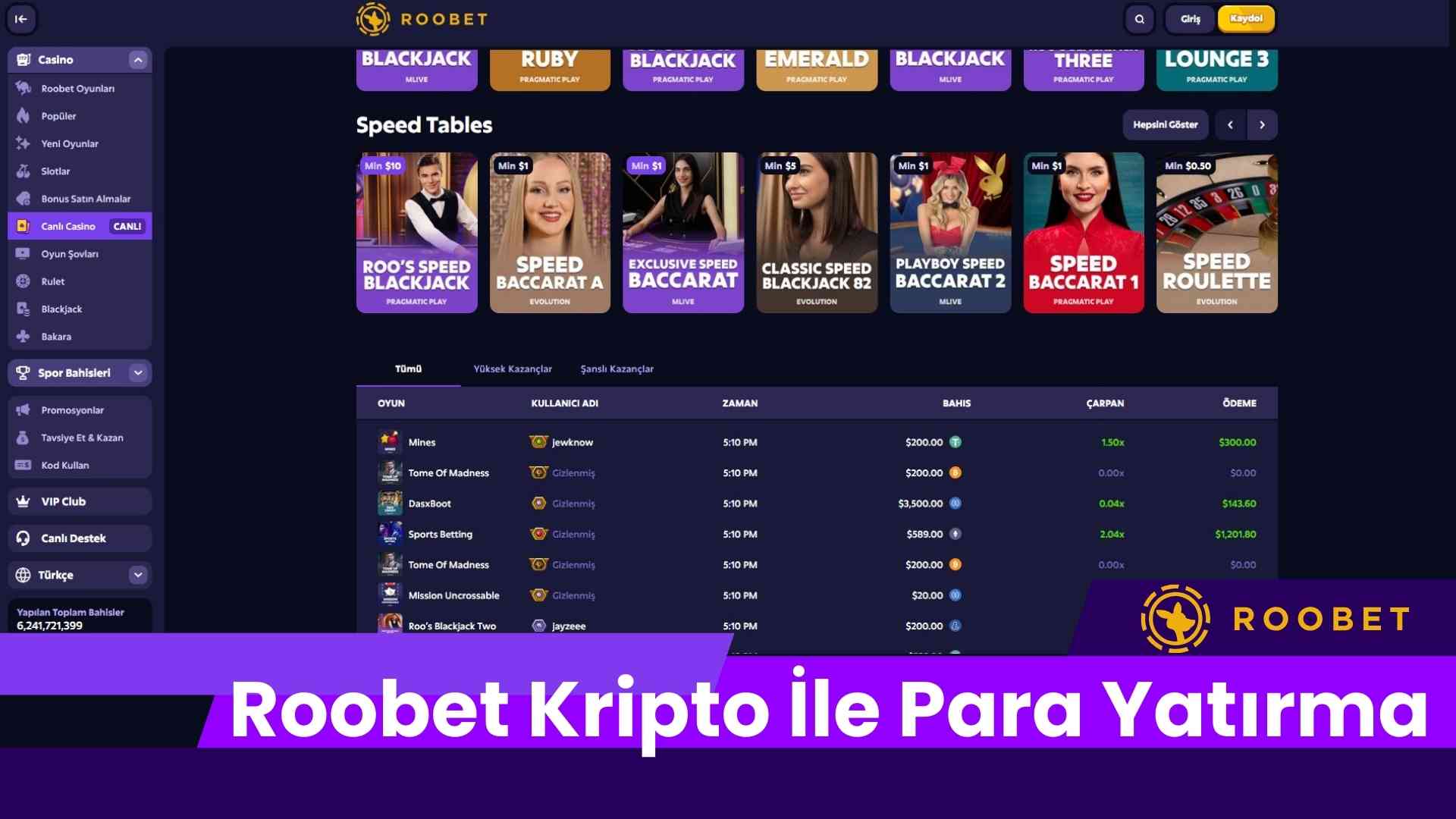 Roobet Kripto ile Para Yatırma