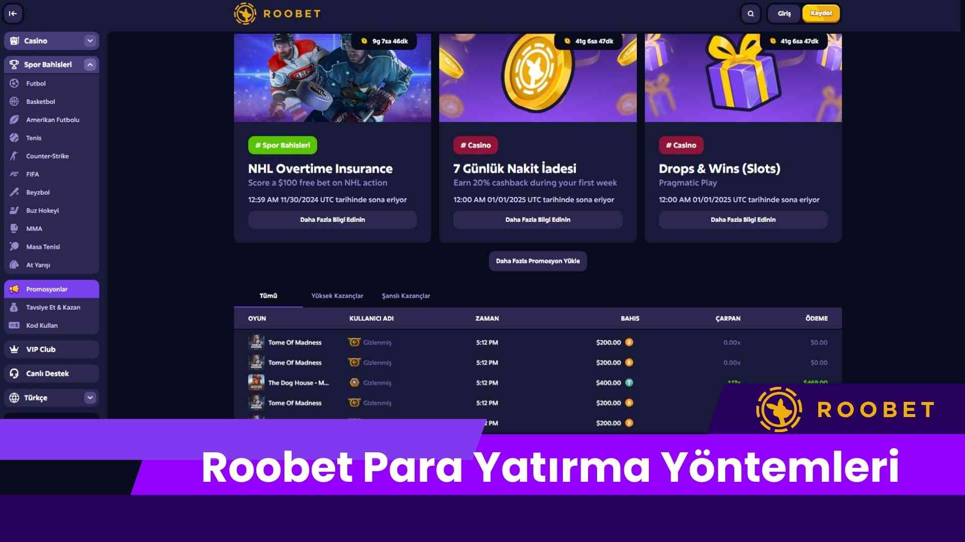 Roobet Para Yatırma Yöntemleri